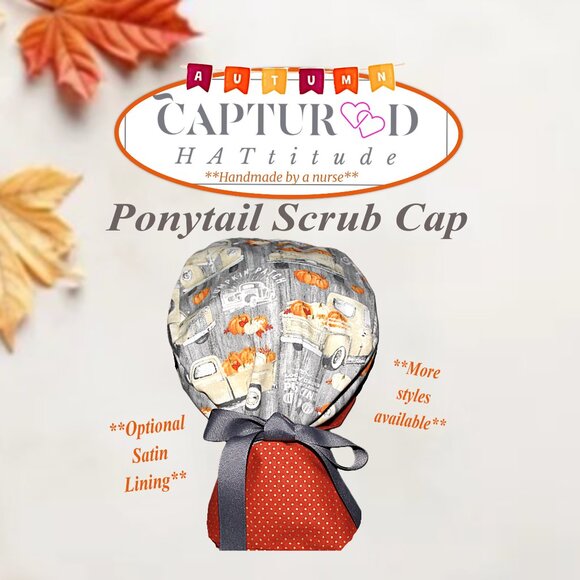 Pumpkin Patch Womens Ponytail Scrub Cap NWOT, Handmade - Picture 1 of 6